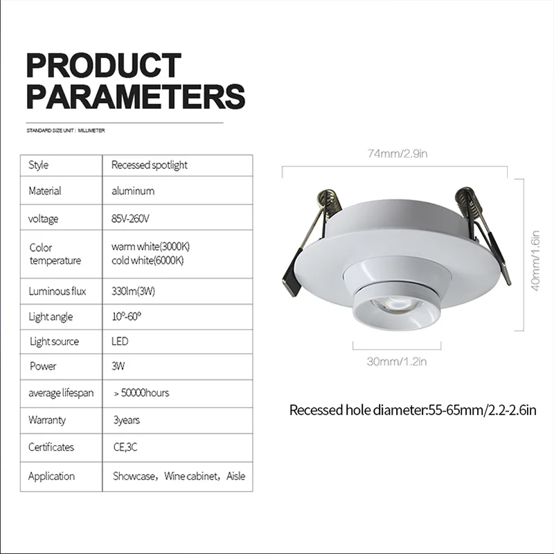 Aisilan Zoom Mini Spot Light Focos Led Recessed LED Downlight Adjustable Built-in Led Spot Encastrable AC90-260V