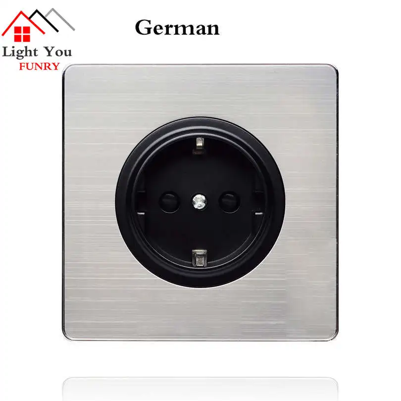 

German socket panel Black round European standard German socket power wall concealed European standard socket