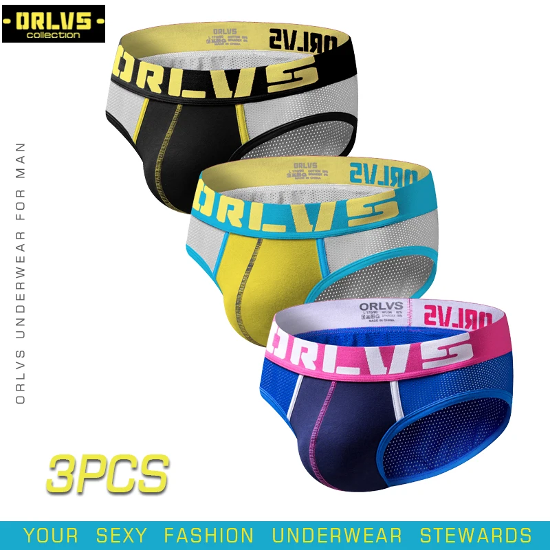 ORLVS 3PC/LOT Brand Breathable Men Underwear Gay Briefs Male Panties Nylon Cueca Tanga Comfortable Underpants Mesh Men Briefs