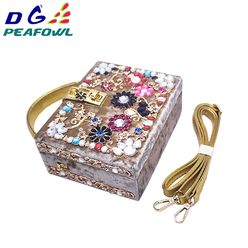 Fashion Prom evening bag diamond flower Clutch Bag hollow relief Corduroy/PU Ballot lock luxury handbag banquet bag party purse