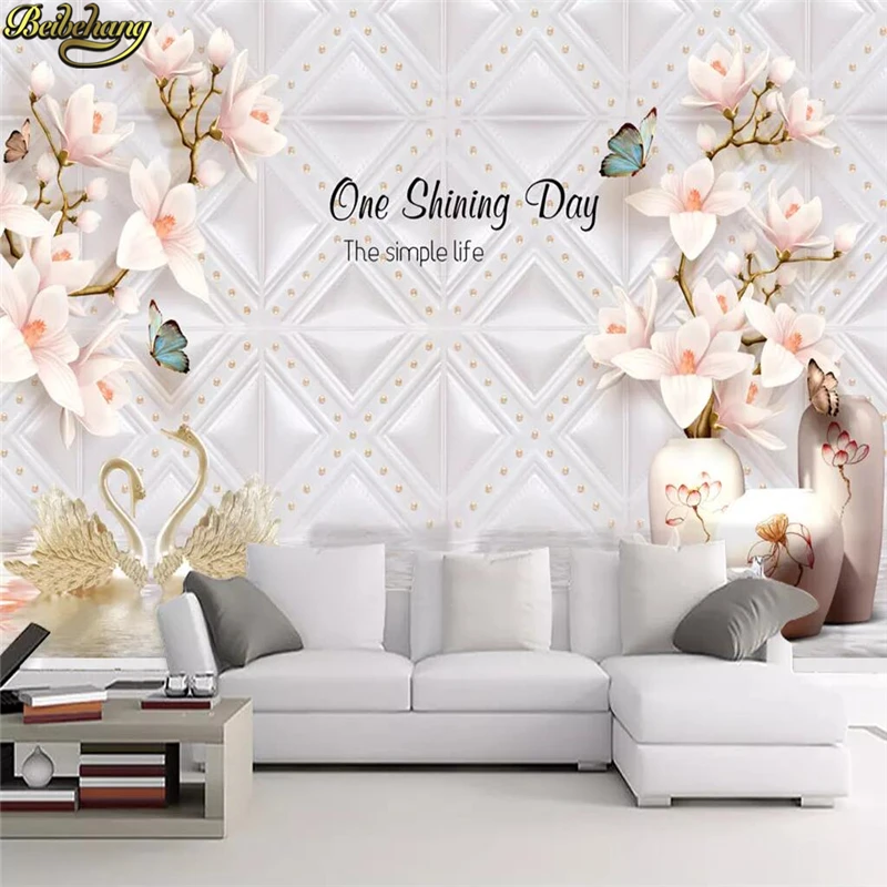 beibehang Custom Embossed magnolia flower wallpapers for living room rich soft soft pack TV background 3D wall papers home decor