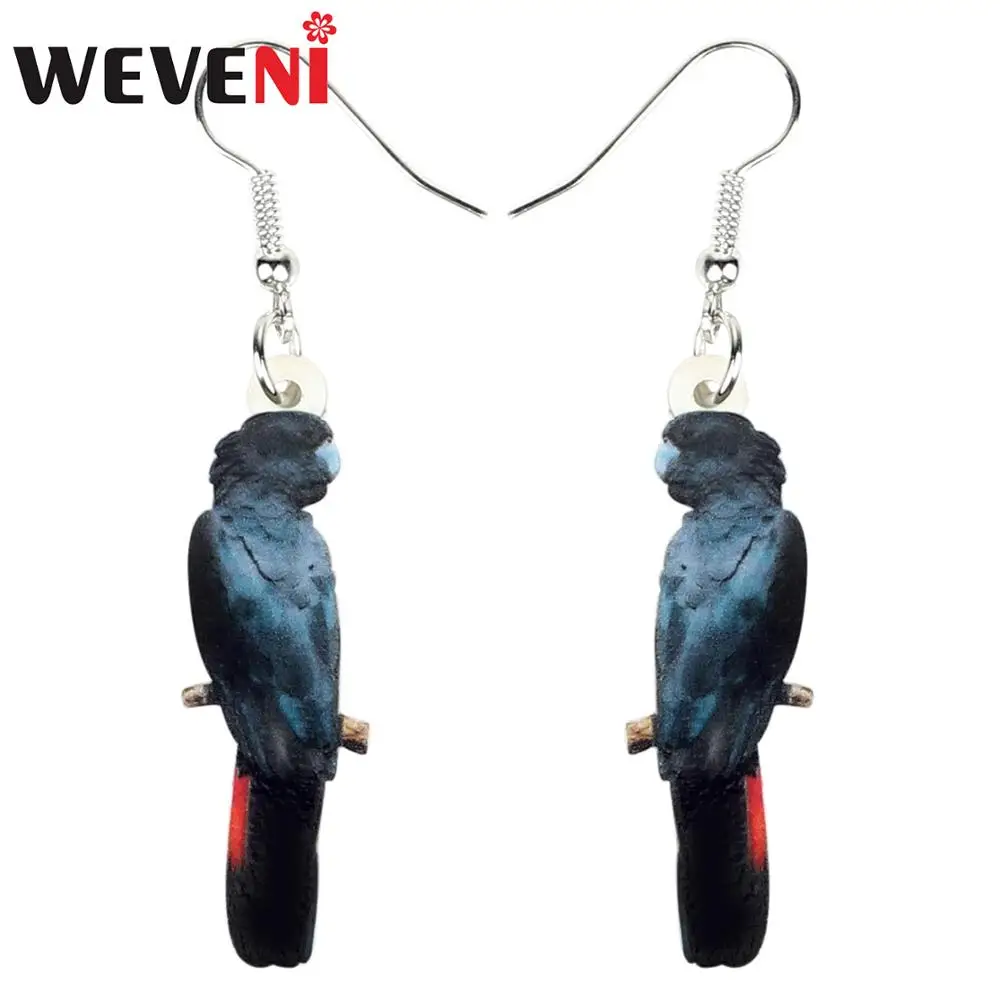 WEVENI Acrylic Elegant Cute Red-tailed Black Cockatoo Bird Earrings Dangle Drop Unique Jewelry For Women Girl Lovers Party Gift