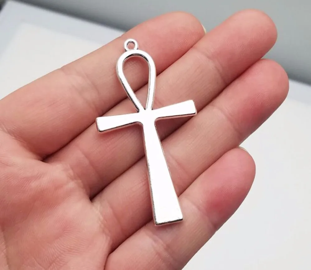 10pcs/Lot--52x28mm Antique Silver Plated/Bronze Plated Big Ankh Cross Charms Pendants For Diy Supplies Jewelry Making Accessory