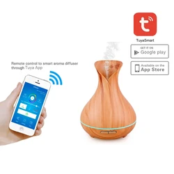 TUYA Ultrasonic Electric Aroma Air Diffuser, Wood Grain Air Humidifier, Essential Oil Mist Maker, 400ml