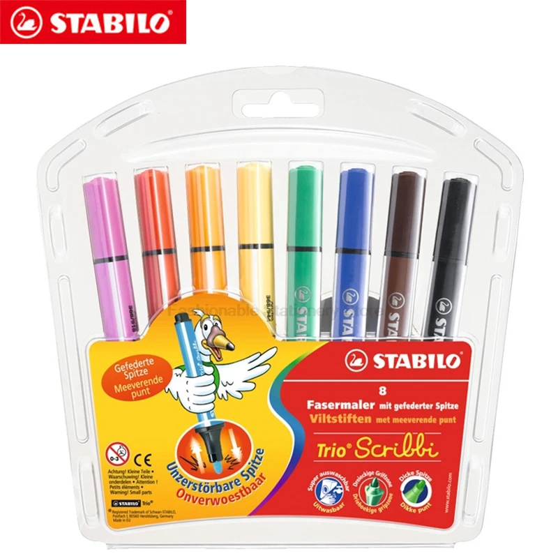 STABILO 368/8-01 368/12-01 Art Marker  High Quality Brushes 1.5-2mm Pen Nib Brightly Colorful Painting 8 colors