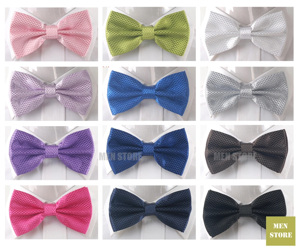 

Color Solid Checkers Men Bow tie Pre-tied Tuxedo Necktie Woven Groom Wedding Mariage Party BowTie Neckwear Sell Off