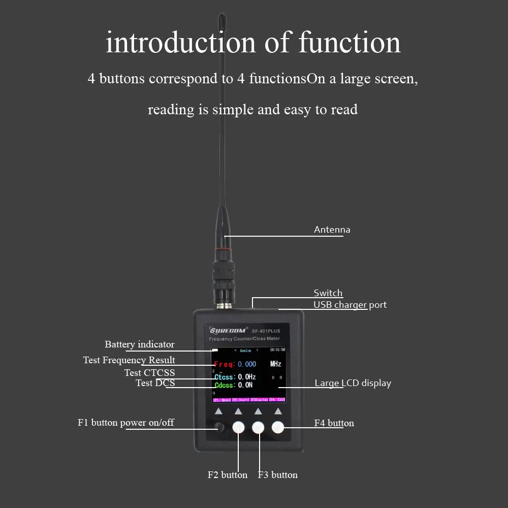 Imagem -02 - Surecom Digital Radio Tester Contador de Freqüência Ctccss Dcs Decodificador Walkie Talkie Sf401 Além Disso 27mhz3000mhz