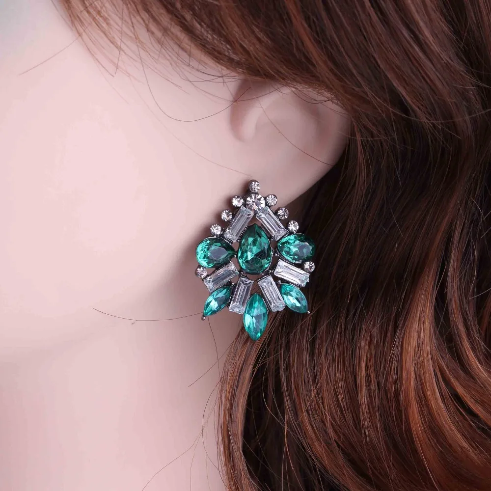 Colorful Acrylic Opal Stone Stud Earrings Women Elegant Crystal Rhinestone Piercing Earrings Trendy Jewelry Christmas Gift