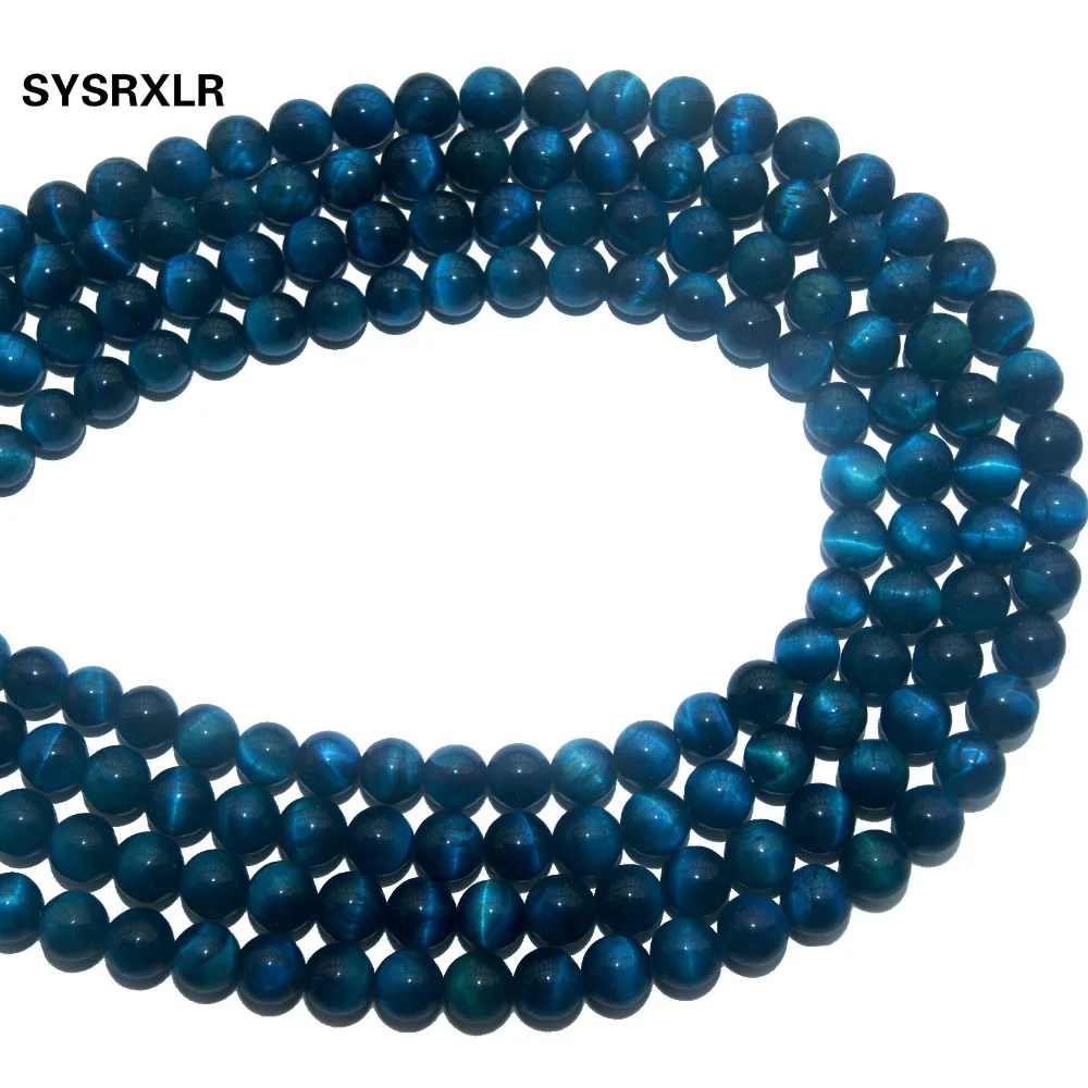 Wholesale Natural Blue Zircon Tiger Eye Gem Stone Beads For Jewelry Making DIY Bracelet Necklace 4 6 8 10 12 MM Strand 15''