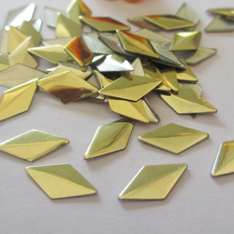 1440pcs 6*12mm Gold Lozenge /Rhombus Shape Hot fix Studs Flat Back Iron on Rhinestuds FlatBack Heat Transfer Punk Rock Spike DIY