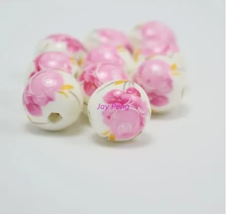 

Fast Shipping 10mm 100pcs/lot Ceramic Beads Spacer Straight Hole Beads Jewerly Bead,Pink Flower design