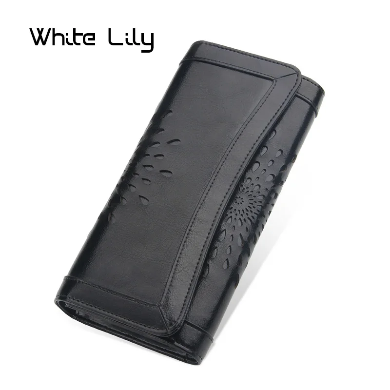 Hollow Out Pattern Retro Wallet Female Purse PU Leather Bag Women wallets and purses Vintage Long Wallets