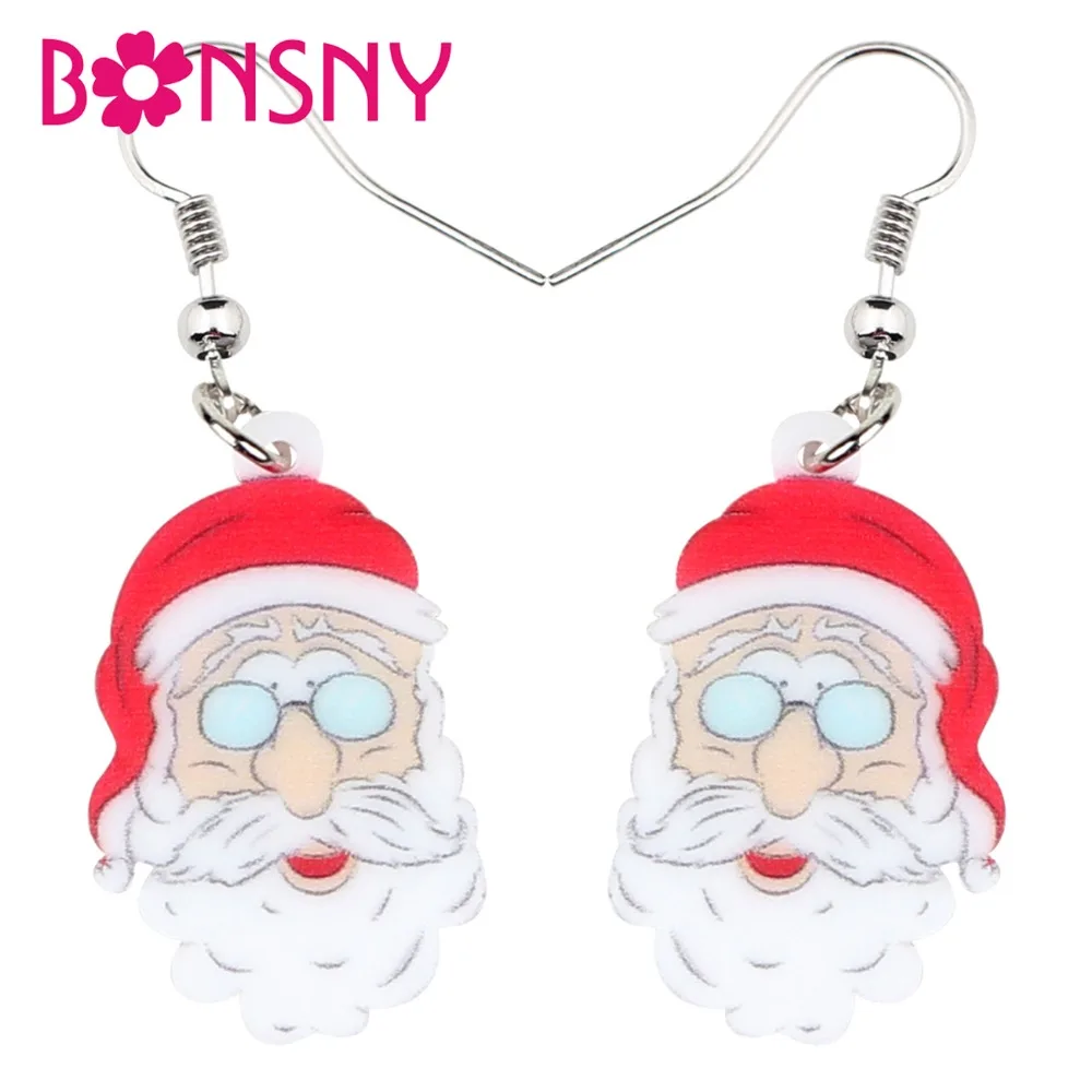 Bonsny Acrylic Christmas Cartoon Glasses Santa Claus Earrings Drop Dangle New Year Decoration Gift Jewelry For Women Girls Natal