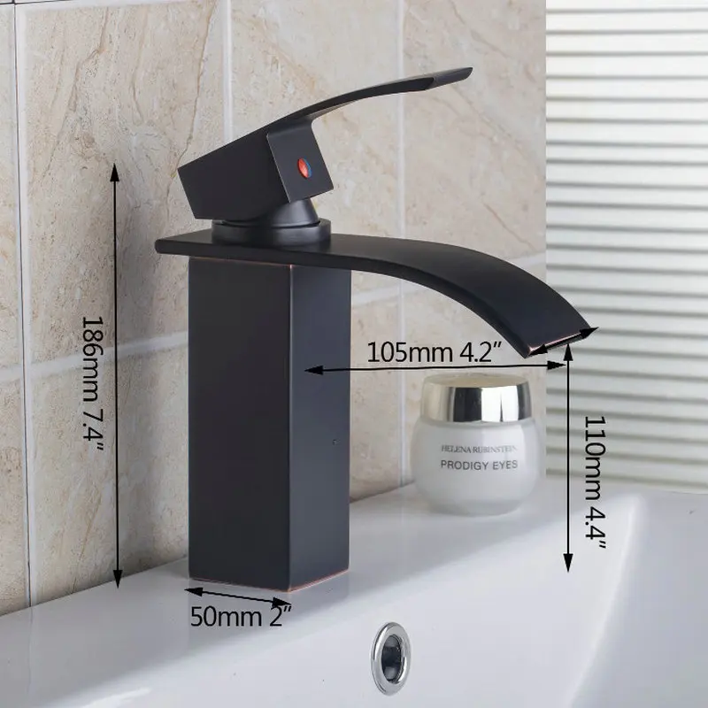 OUBONI Oil Rubbed Bronze Bathroom Basin Mixer Faucet Deck Mounted Black Basin Sink Mixer Tap Faucet Water Mixer Tap