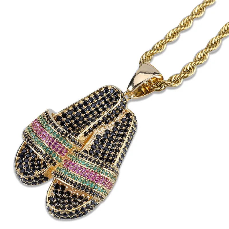 Lucky Sonny Slipper Pendant Colorful CZ Micro Paved Pendants & Necklaces with Rope Chain Gold Color Men Women Hip Hop Jewelry