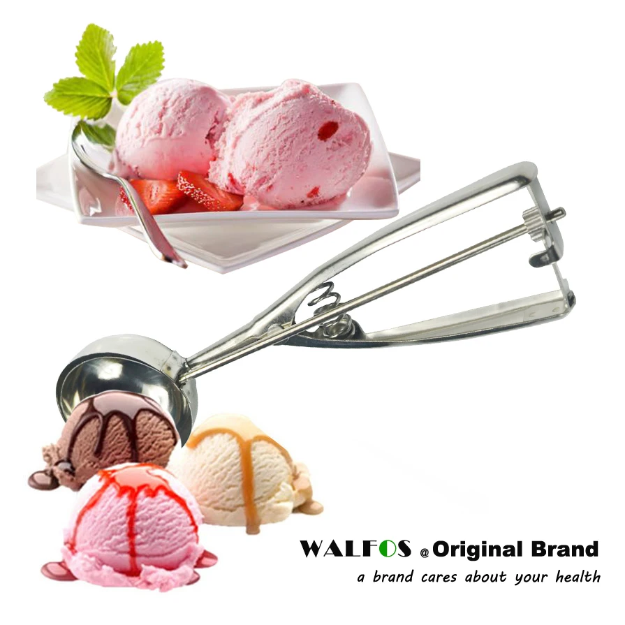 WALFOS 4CM 5CM 6CM Kitchen Ice Cream Mash Potato Scoop  Food Grade Stainless Steel Spoon Spring Handle Kitchen Accessories