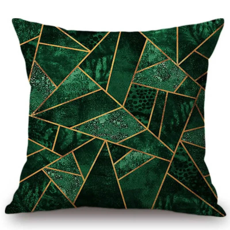 Vintage European Emerald Copper Geometric Sofa Throw Pillows Black Pink Blue Marble Stone Geometry Home Decorative Cushion Cover
