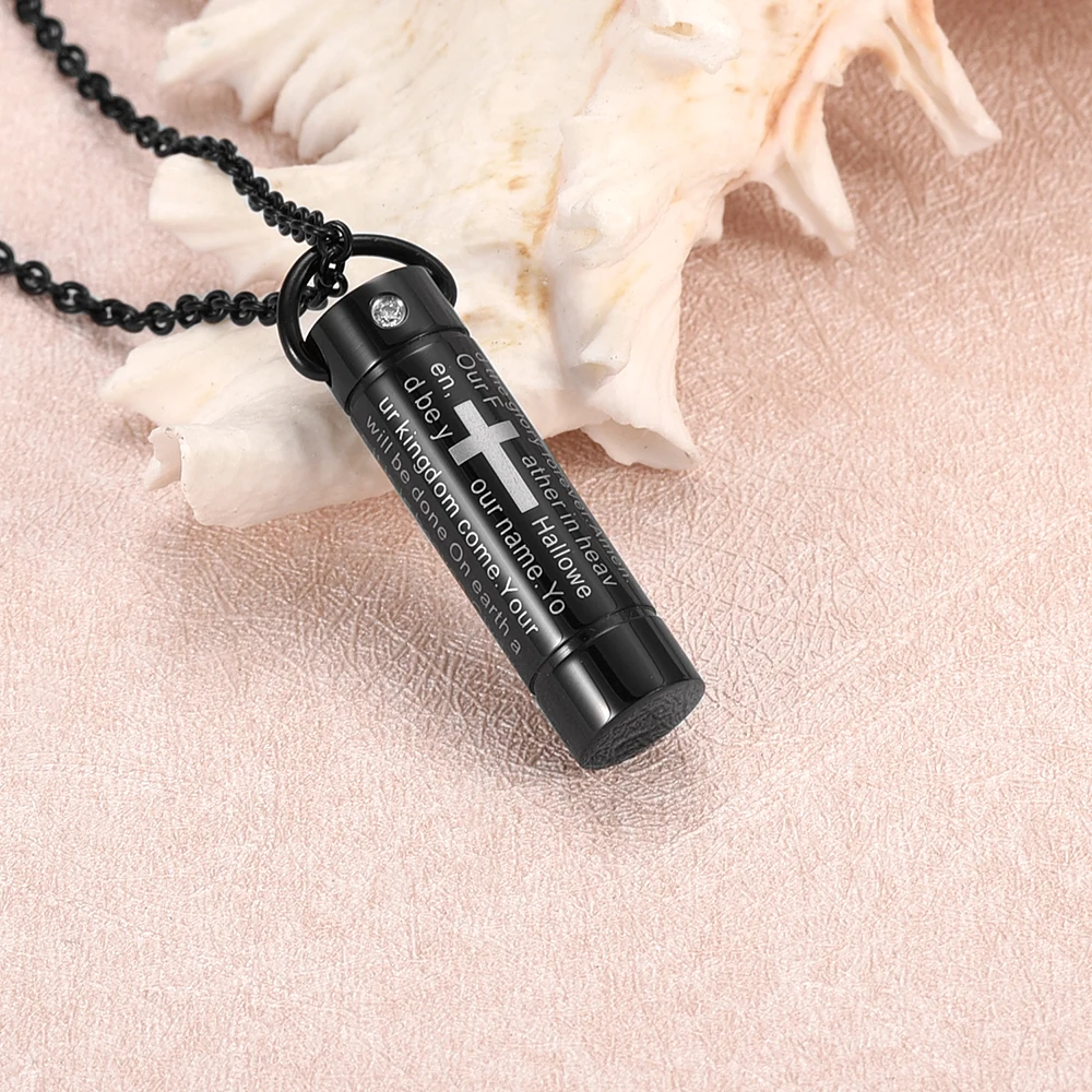 

IJD8495 Cremation Jewelry for Ashes Lord's Prayer Cylinder Urn Necklace for Ashes Memorial Ashes Keepsake Cross Urn Jewelry