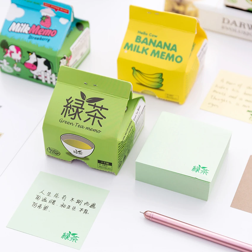 Creative Milk Box Sticky Note 130 Sheets Memo Note Blank Sticker Coffee Green Tea Box Self-Stick Notepad School Office Supply