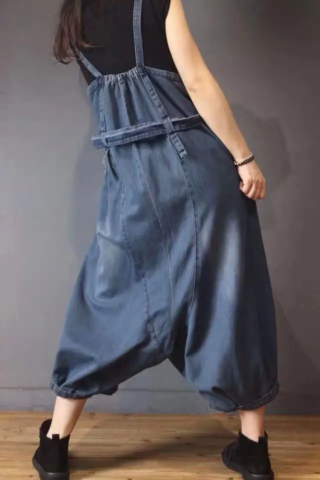 2019 female new beiginning autumn plus size wide leg casual loose denim jumpsuit