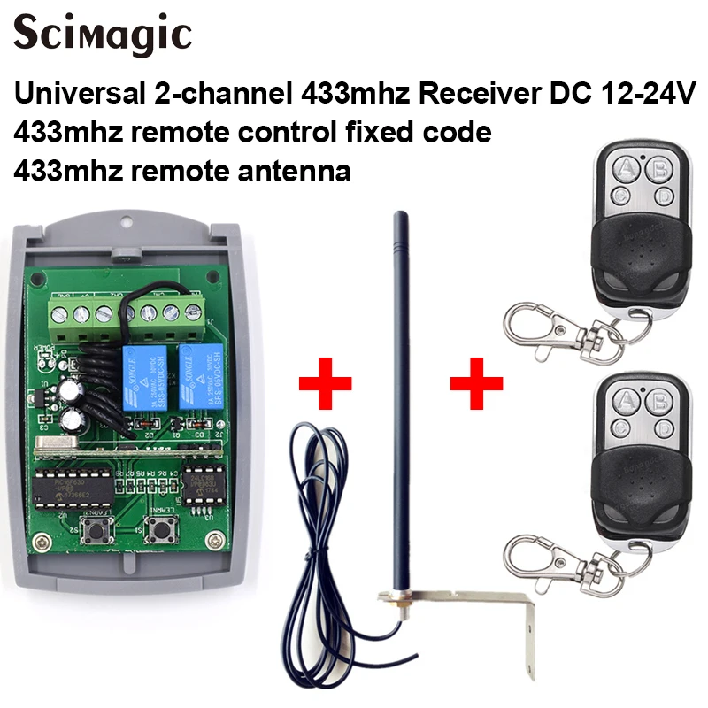 2 channel Gate Garage remote control 433mhz receiver + 433mhz remote control duplicator + 433mhz antenna