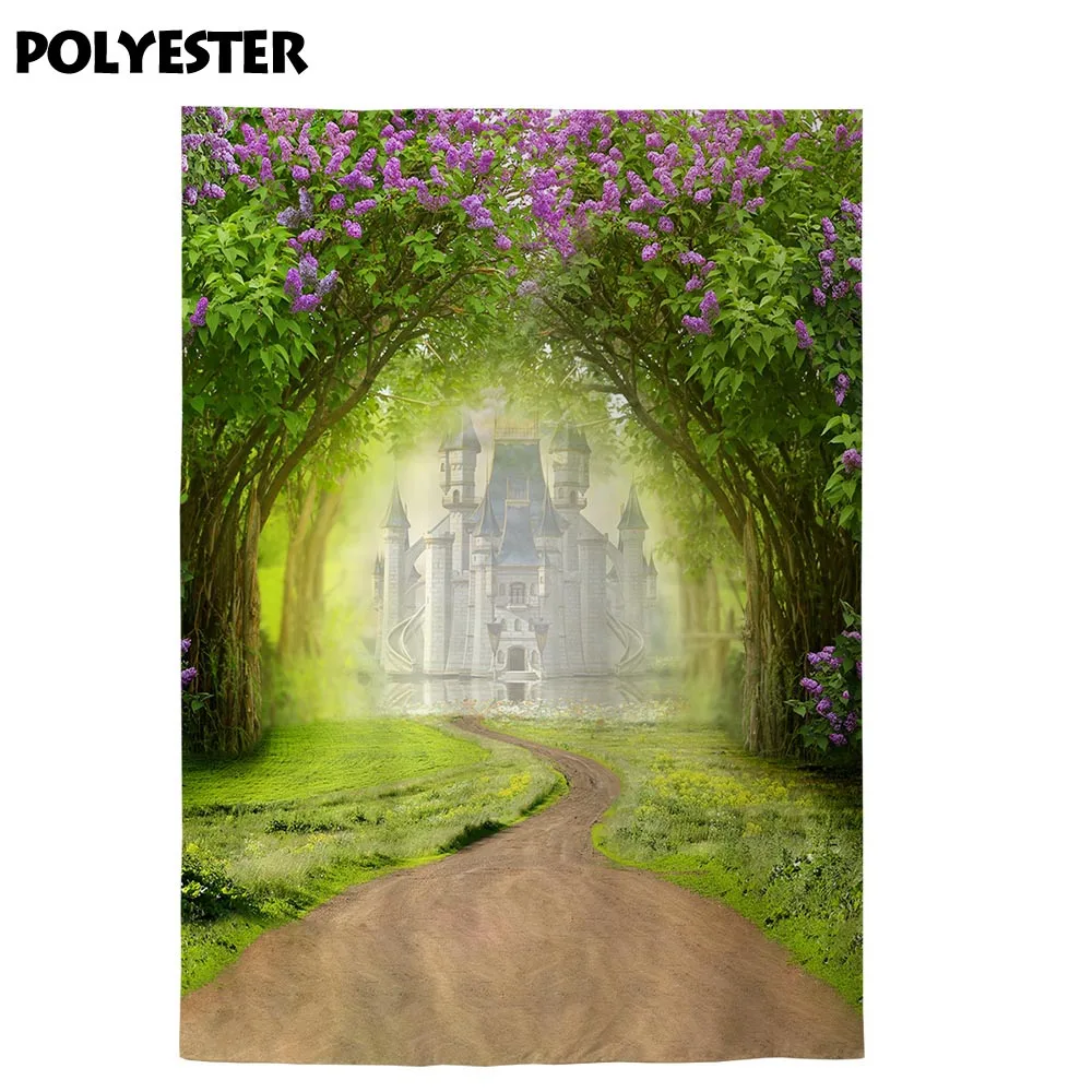 Funnytree photophone photocall castle thicket flowers Curved road outdoor building spring backdrops photo studio backgrounds