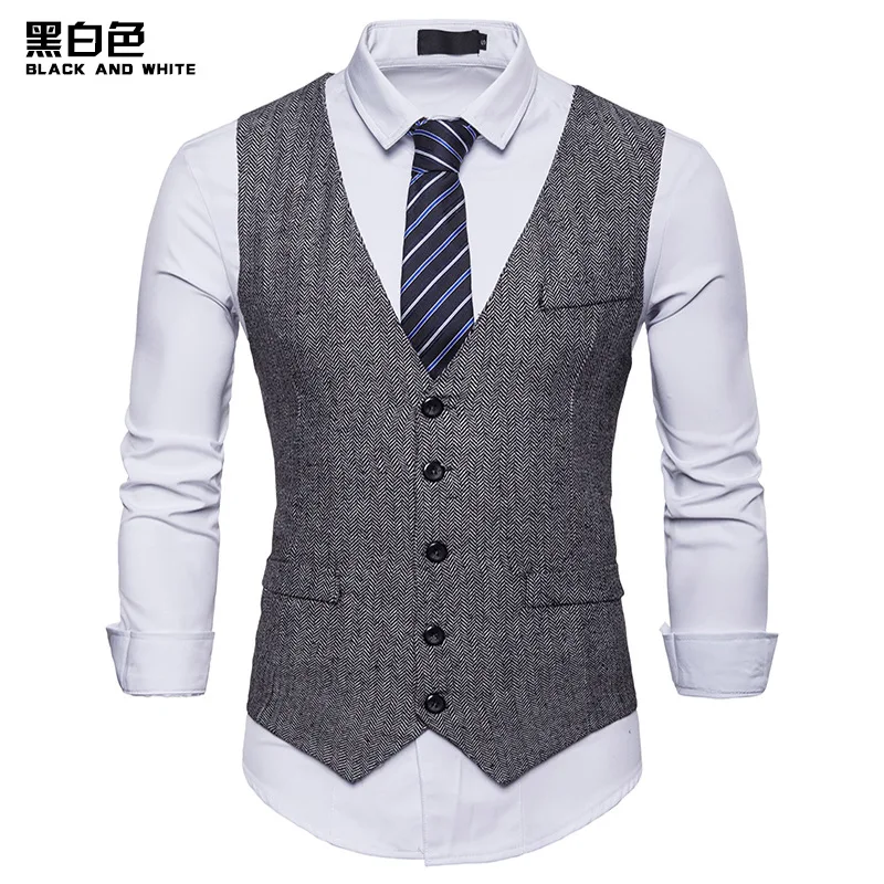 Chaleco de traje de moda para hombre, vestido Formal, chaleco Masculino de espiga, chaleco de Fitness sin mangas, chaqueta de boda, XXL