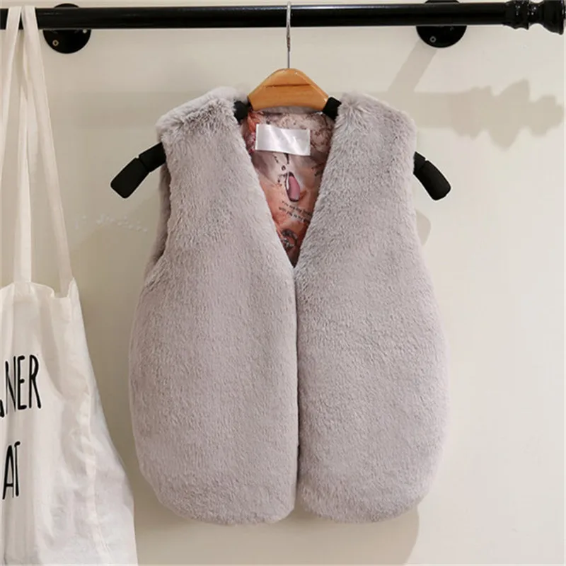 Girls Faux Fur Vests 2022 Autumn Winter Kids Waistcoats For Baby Girl 2-7Years Old Children Outerwear DWQ067