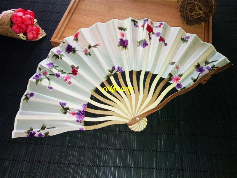 

100 шт./лот роскошный китайский стиль цветок шелк складной Ручной Веер Изогнутое лезвие веер для свадьбы рождественской вечеринки подарок