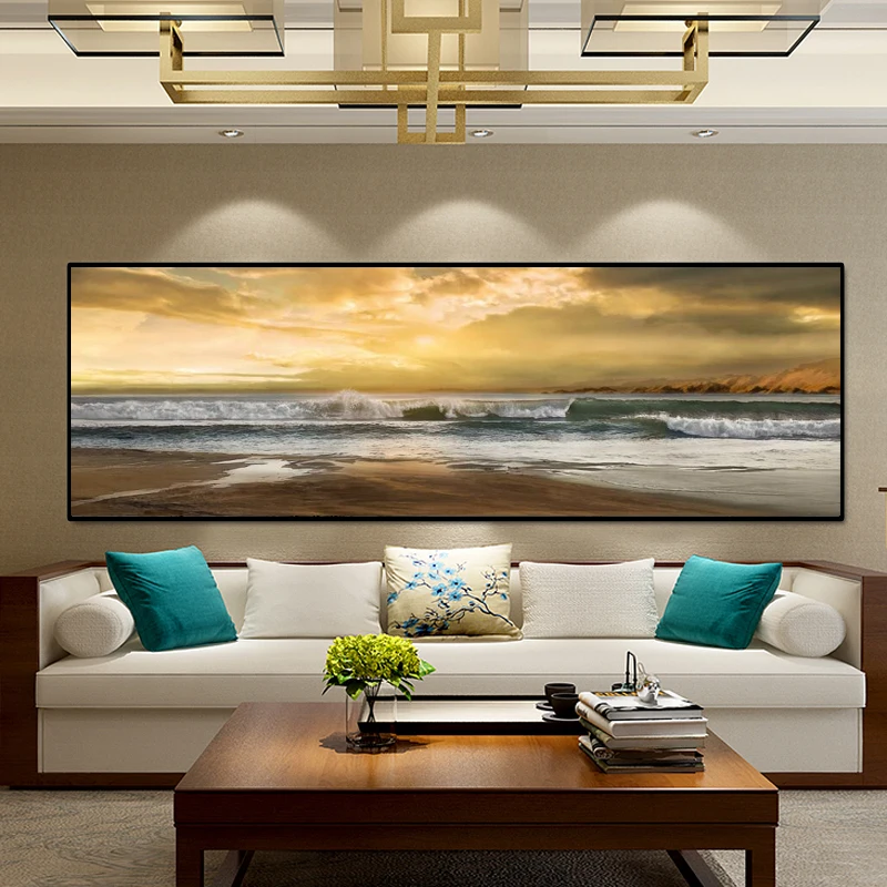 Abstract Seascape Oil Painting Posters and Prints Wall Art Canvas Painting Wave and Beach Picture for Living Room Decor No Frame - Image 5