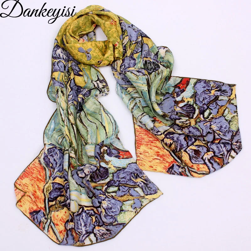 

DANKEYISI 2019 Van Gogh Oil Painting Silk Scarf Women & Men Scarf 100% Real Silk Scarves Female Luxury Brand Designer Scarves