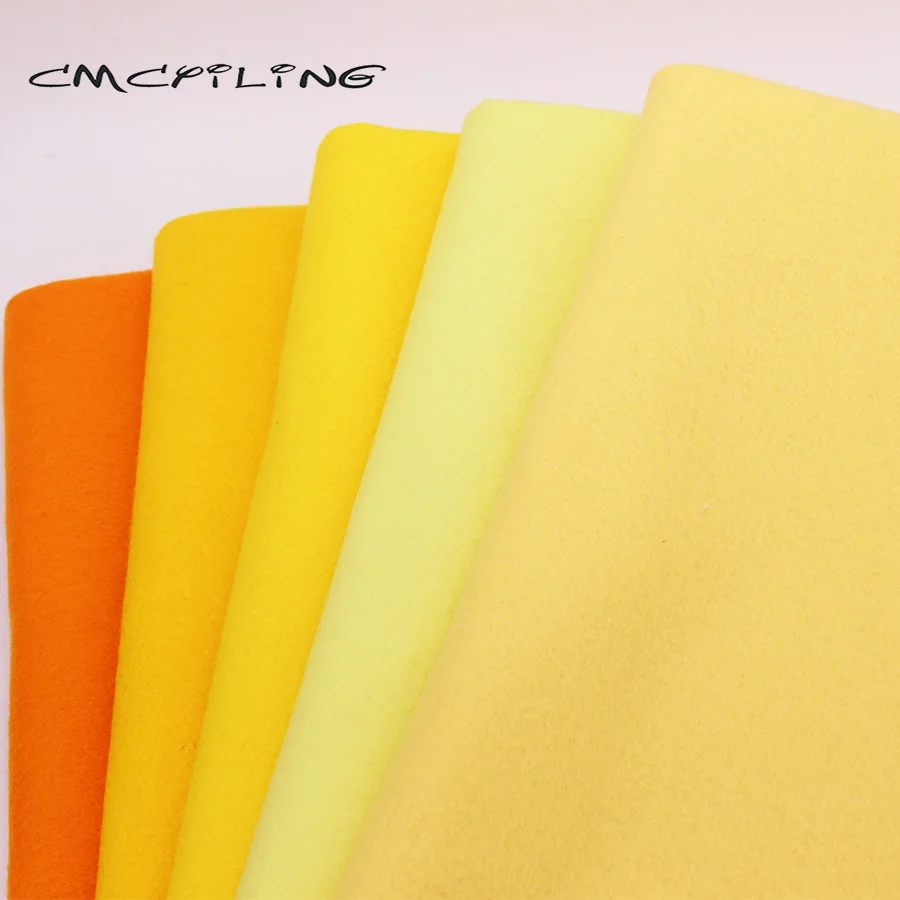 Yellow Series Soft Felt,For Needlework DIY Sewing Dolls Crafts  Polyester Fabric Cloth 5 Pcs/Lot,45*55CM