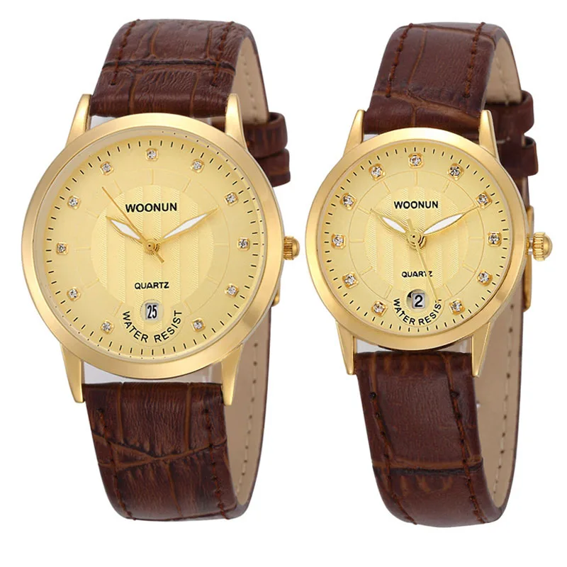 Woonon – montre de luxe pour Couple, bracelet en cuir, à Quartz, pour hommes et femmes, mode, strass, diamant, pour amoureux