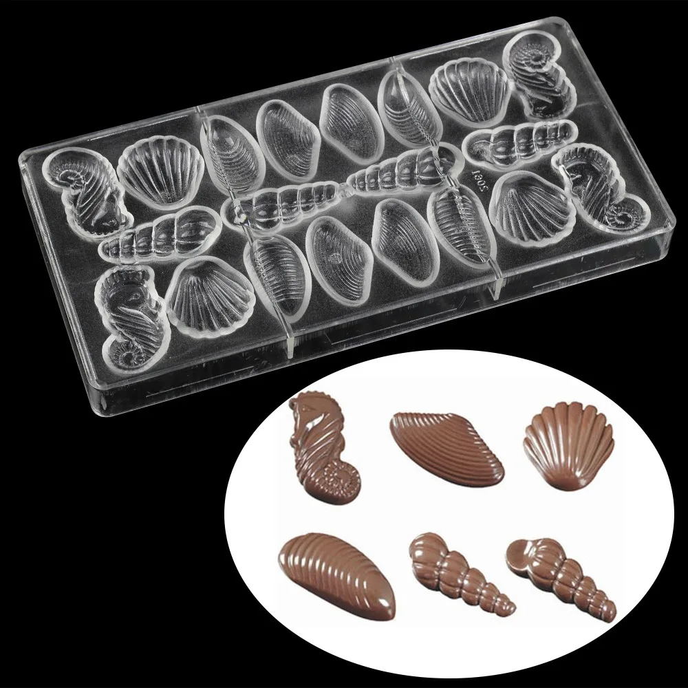 3D Shell Shape Polycarbonate Chocolate Mold Sweet Candy Pudding Jelly Mould  Diy Baking Confectionery Tools