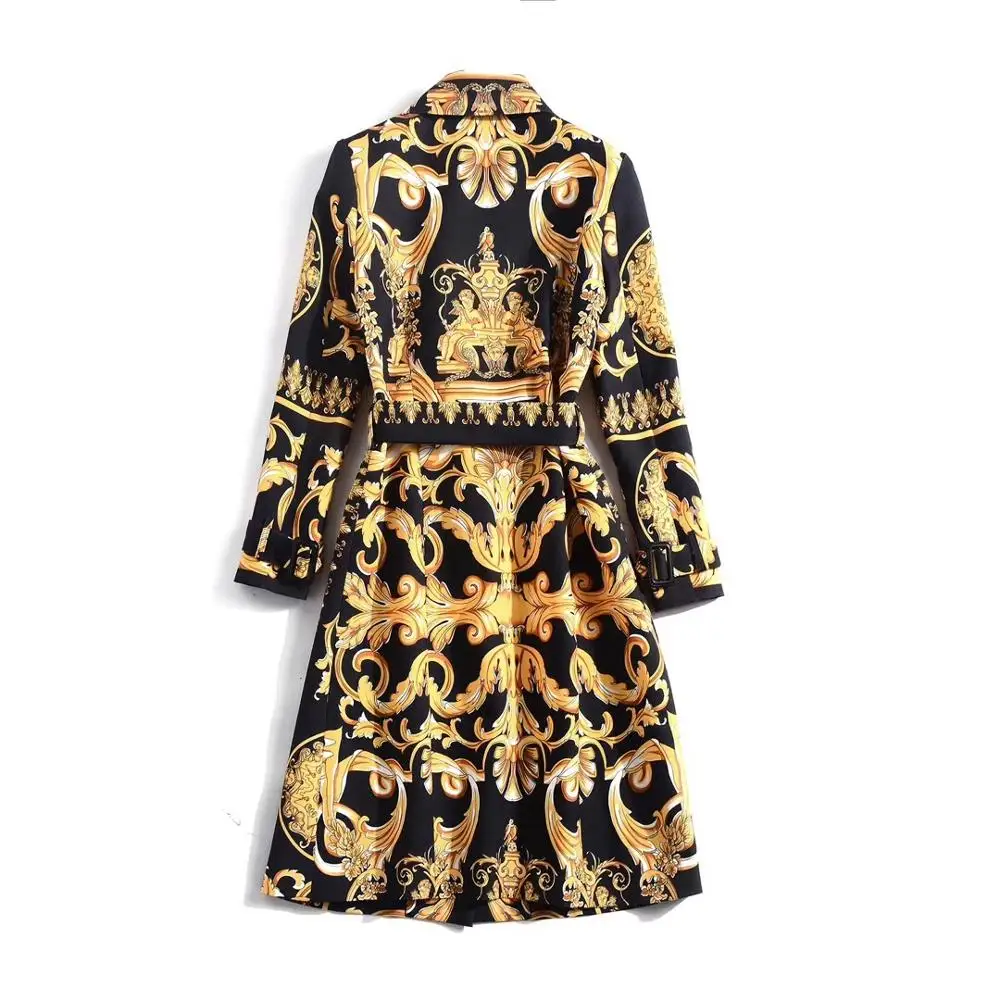 European and American women's 2024 winter clothing new  Long sleeve  Fine button vintage print  Trench coat