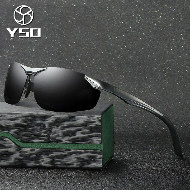 

YSO Sunglasses Men Polarized UV400 Aluminium Magnesium Frame Sun Glasses Driving Glasses Semi Rimless Accessories For Men 8625