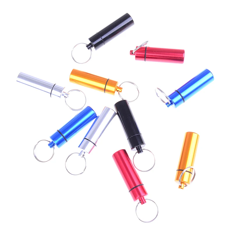 2Pcs Portable Mini Pill Container Bottle Storage Case Keychain Waterproof Aluminum Pill Box High Quality