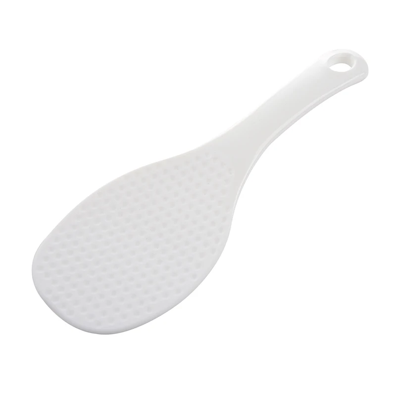 Promotion! Kitchen Dotted White Plastic Flat Rice Scoop Paddle Meal Spoon