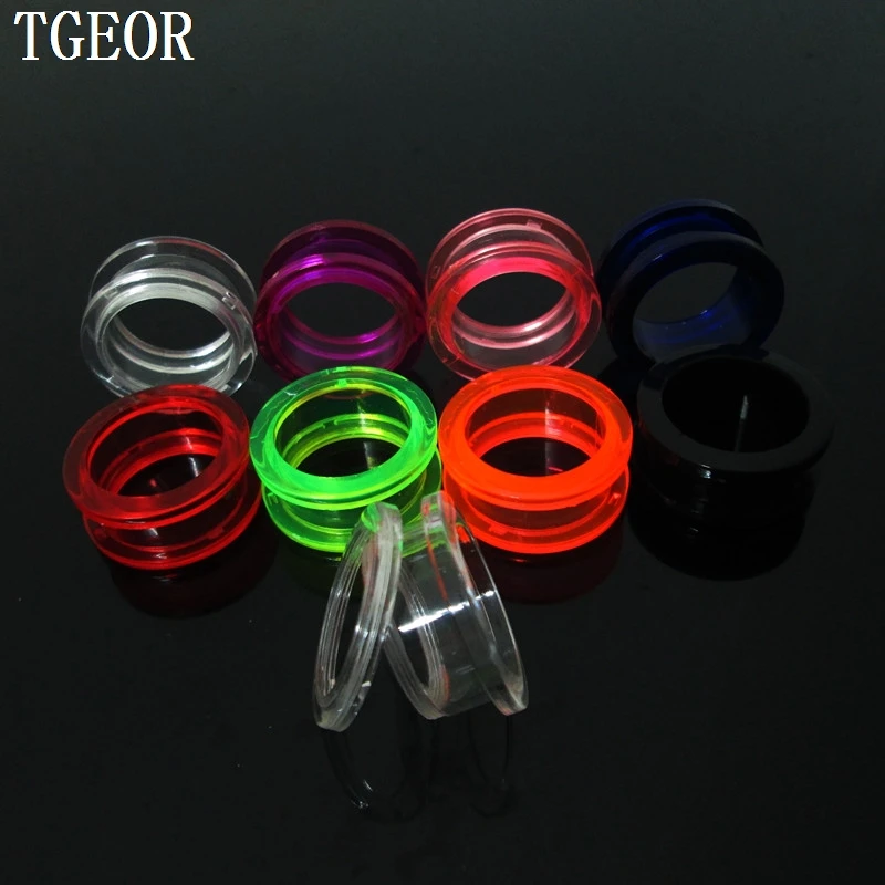 Free shipping Hot  wholesale Fashion 120pcs mixed 6 gauges mixed 8 clear colors big size UV acrylic screw on ear Flesh Tunnel