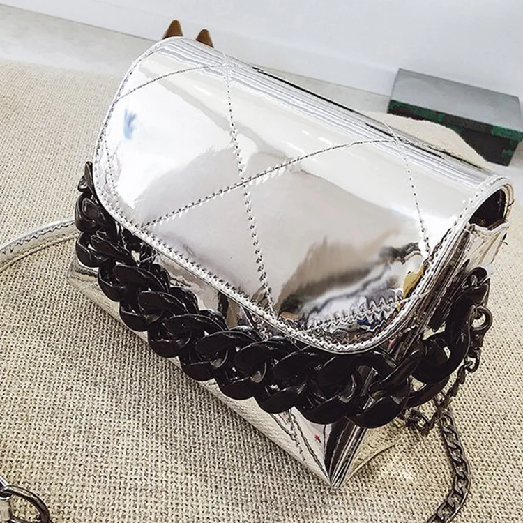 New Women Laser Flap Bags Mirror Chain Shoulder Bag Plaid Acrylic Small Handbag Ladies Crossbody Bags Clutch