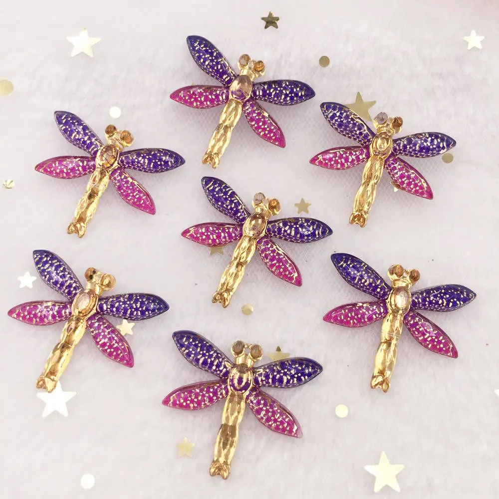 Shiny Colorful Dragonfly Flatback Rhinestone Cabochon Miniature Applique 1 Hole Christmas Ornament DIY Scrapbook Figurines OW80