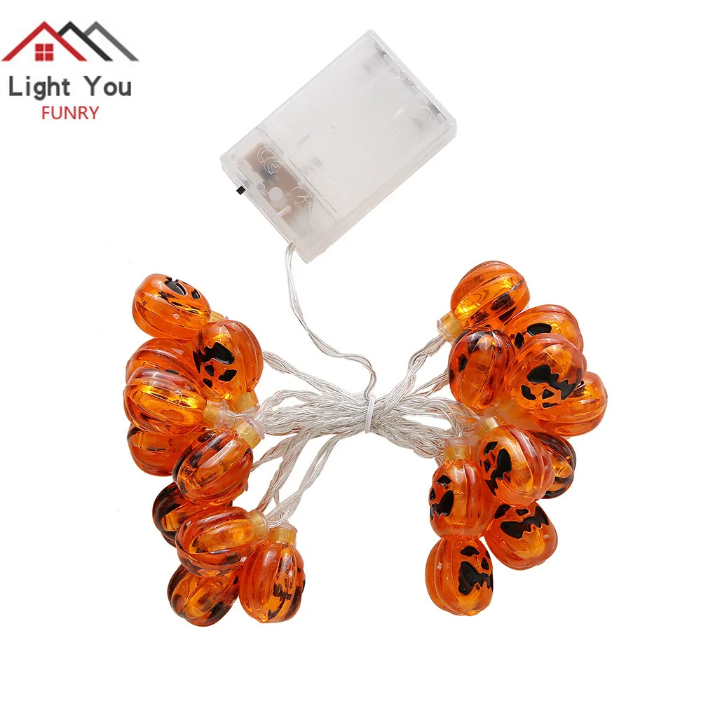 20LED Halloween Grimace Pumpkin Decorative Light String 2 Meter Halloween Party Battery Box Interior Decoration Light String