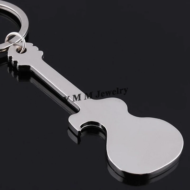 Alloy Guitar Shape Bottle Opener Multi-function Keychains 20pcs/lot Men's Keyrings