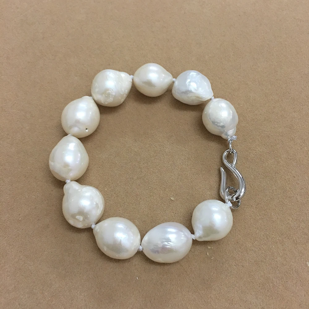 100% nature  freshwater pearl bracelet with big  baroque shape-diameter 11-14 mm and length 16-20 mm