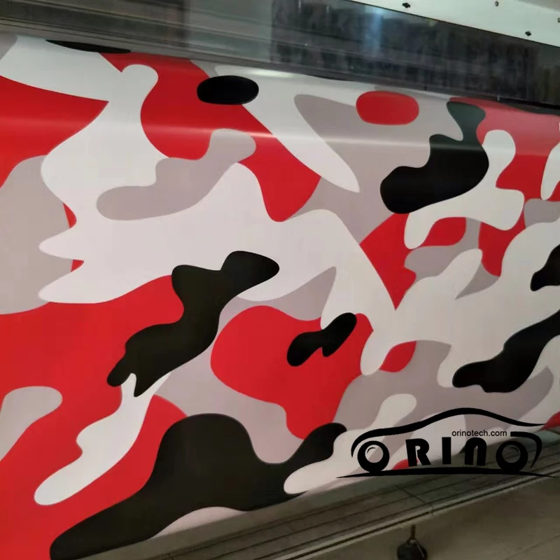 

ORINO Red Black Vinyl Film Adhesive Sticker Camouflage Motorcycle Truck Vehicle Wrap Foil Covering With Air Bubble Free