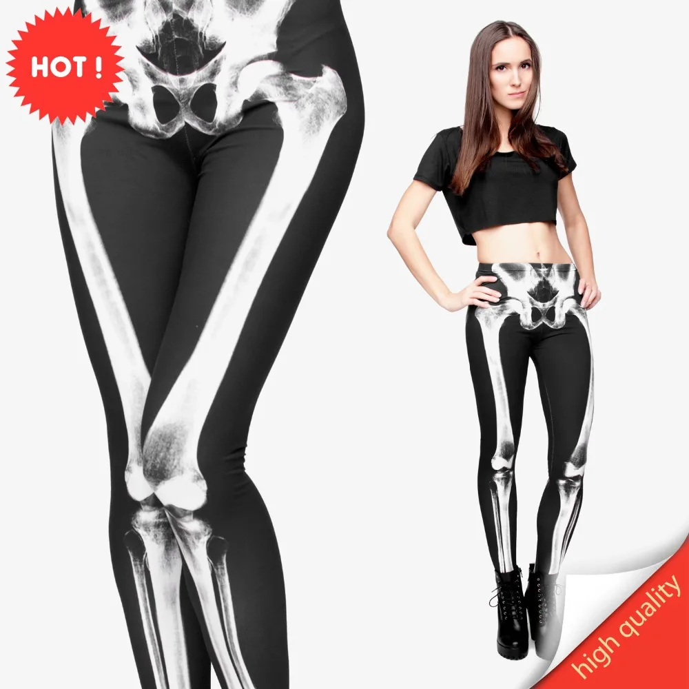 FCCEXIO New Brand 3D Printed Retro Bones Black Skeleton Sexy Women Casual Punk Rock Leggins High Waist Pants Fitness Leggings