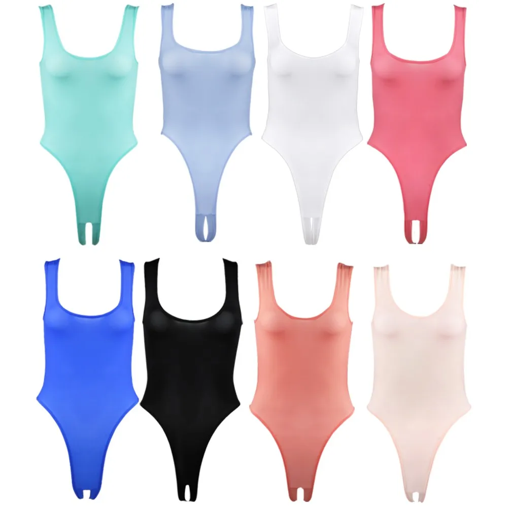 iEFiEL Sexy Womens Exotic Teddies Stretch Sleeveless High Cut Thong Leotard Bodysuit Underwear with Open Crotch for Nightwear