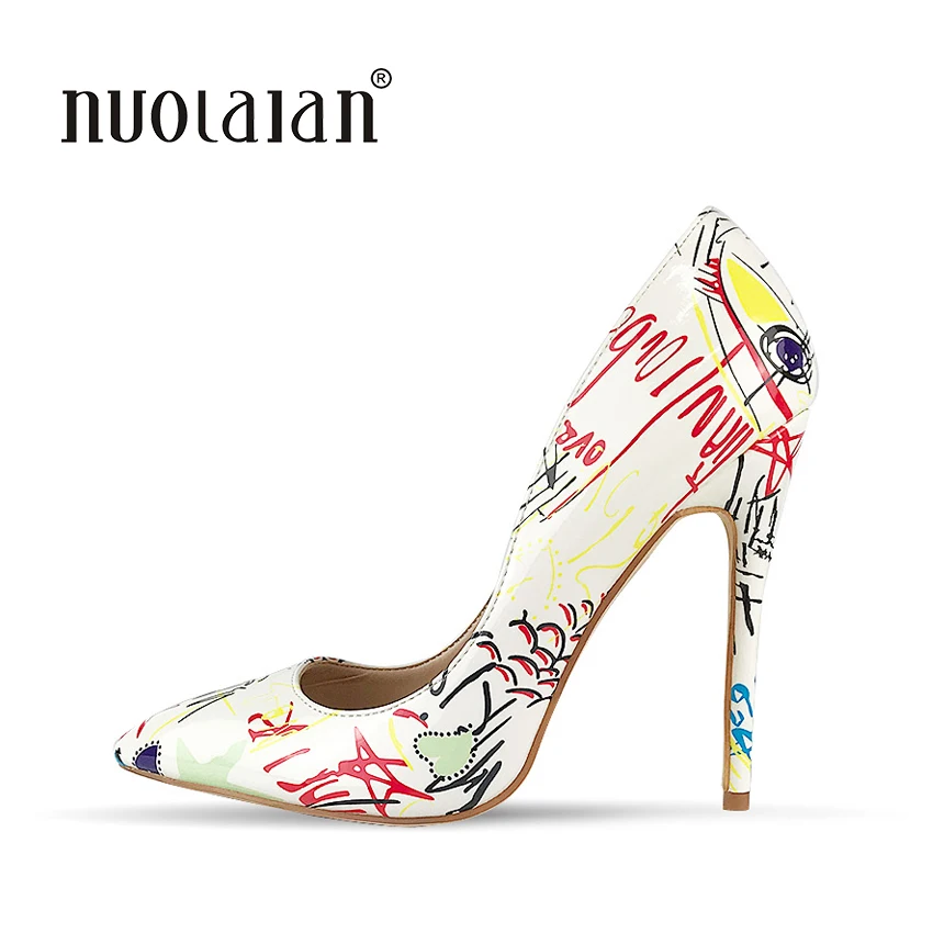 

2018 Brand Fashion Graffiti Colorful Women Pumps Sexy Stiletto high heels Wedding Party Women Shoes sapato feminino