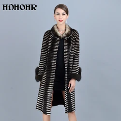 HDHOHR 2024 High Quality Women Knitted Mink Fur Coats Fox Fur Sleeve Fashion Thick Natural Mink Jackets Winter Warm Fur Parkers