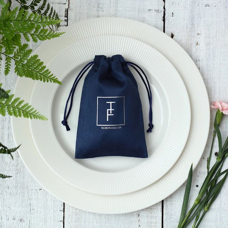 Flannel Jewelry Pouches Custom Logo Size Navy Blue Velvet Drawstring Earrings Packaging Organizer Gift Bag for Wedding Bulk 100